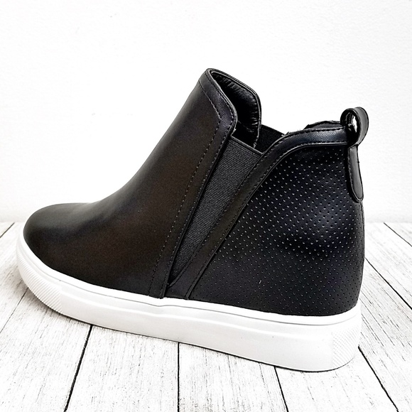 New Black Wedge High Top Platform Sneakers Booties - Picture 3 of 3